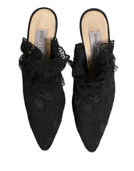 Dolce & Gabbana Black Lace Heels Sandals Shoes