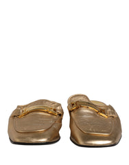 Dolce & Gabbana Gold Leather Flats Slides Mule Loafers Shoes