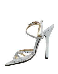 Dolce & Gabbana White Rhinestone High Heeled Sandals Shoes