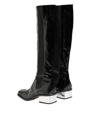 Dolce & Gabbana Black Patent Leather Knee High Boots Shoes