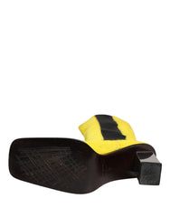 Dolce & Gabbana Yellow Black Leather Knee High Boots Shoes