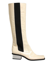 Dolce & Gabbana White Black Leather Knee High Boots Shoes
