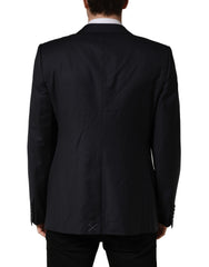 Dolce & Gabbana Dark Blue Wool Slim Fit Coat Men Jacket Blazer