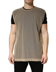 Dolce & Gabbana Beige Crew Neck Sleeveless Mesh Top T-shirt
