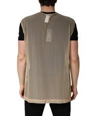 Dolce & Gabbana Beige Crew Neck Sleeveless Mesh Top T-shirt