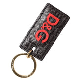 Dolce & Gabbana Black Calf Leather Logo Metal Ring Men Keychain Keyring
