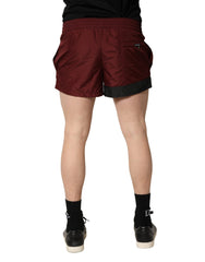 Dolce & Gabbana Maroon Polyester Drawstring Shorts Swimwear