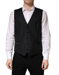Dolce & Gabbana Black Wool Single Breasted Men Waistcoat Vest