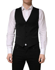 Dolce & Gabbana Black Wool Single Breasted Men Waistcoat Vest