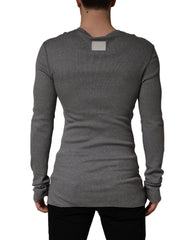 Dolce & Gabbana Gray Ribbed Cotton Long-Sleeve Henley T-shirt