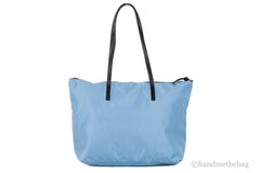 Versace Portuna Medusa Medium Cornflower Blue Nylon Leather Tote Bag Purse