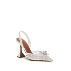 Amina Muaddi White Cotton Stiletto Heel Sandals