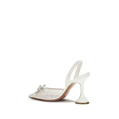 Amina Muaddi White Cotton Stiletto Heel Sandals