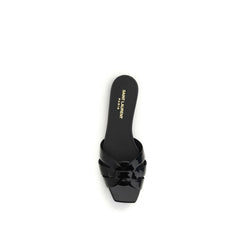 Saint Laurent Black Calf Leather Bos Taurus Flat Sandals