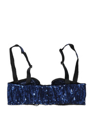 Dolce & Gabbana Blue Sequined Nyon Balconnet Bra Underwear