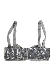Dolce & Gabbana Silver Sequined Nyon Balconnet Bra Underwear
