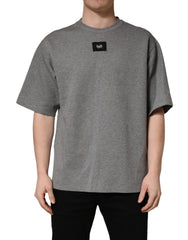 Dolce & Gabbana Gray Cotton Logo Appliqué CrewNeck T-shirt