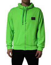 Dolce & Gabbana Green FullZip Fleece HoodedSweatshirt Sweater