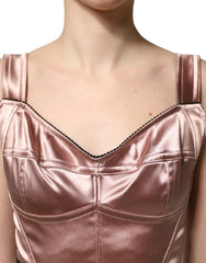 Dolce & Gabbana Pink Satin Sweetheart Sheath Corset Midi Dress