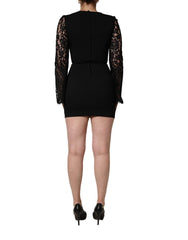Dolce & Gabbana Black Viscose Lace Long Sleeves Mini Dress