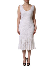Dolce & Gabbana White Floral Lace Sleeveless Midi Dress
