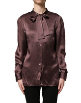 Dolce & Gabbana Violet Satin Long Sleeve Ascot Tie Shirt Top