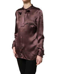 Dolce & Gabbana Violet Satin Long Sleeve Ascot Tie Shirt Top