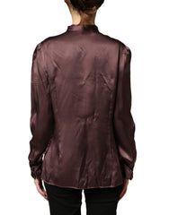 Dolce & Gabbana Violet Satin Long Sleeve Ascot Tie Shirt Top
