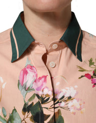 Dolce & Gabbana Pink Floral Cotton Button Front Shirt Top