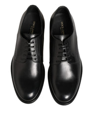 Dolce & Gabbana Black Calfskin Leather Derby Men Dress Shoes