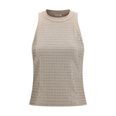 Brunello Cucinelli Beige Cotton Sleeveles T-Shirt