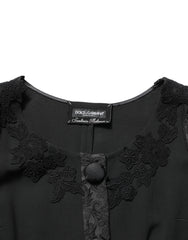 Dolce & Gabbana Dark Gray Button Fastening Lace Trimmed Blazer Jacket