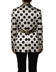 Dolce & Gabbana White Brocade Polka-Dot Print Blazer Jacket