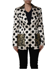 Dolce & Gabbana White Brocade Polka-Dot Print Blazer Jacket