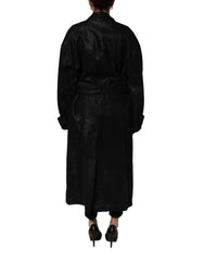 Dolce & Gabbana Black Belted Sheepskin Trench Coat Jacket