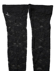 Dolce & Gabbana Black Floral Lace Thigh High Stockings Socks