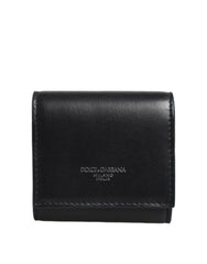 Dolce & Gabbana Black Calfskin Leather Logo Print Bifold CoinPurse Wallet