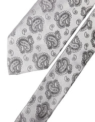 Dolce & Gabbana Silver Gray Paisley Silk Adjustable Men Tied Necktie Tie