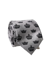 Dolce & Gabbana Gray Crown Fantasy Silk Adjustable Men Tied Necktie Tie
