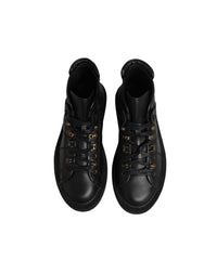 Dolce & Gabbana Black Leather Lace Up Men Ankle Boots Shoes
