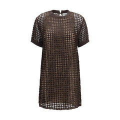 Brunello Cucinelli Brown Silk Cocktail Dress