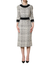 Dolce & Gabbana Black White Tweed Sheath A-line Midi Dress