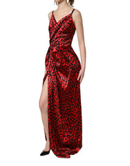 Dolce & Gabbana Red Leopard Draped Sleeveless Maxi Dress