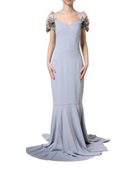 Dolce & Gabbana Light Blue Hydrangea Embellished Cap Sleeve Dress