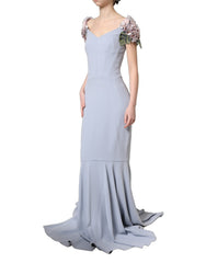 Dolce & Gabbana Light Blue Hydrangea Embellished Cap Sleeve Dress