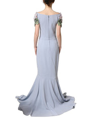 Dolce & Gabbana Light Blue Hydrangea Embellished Cap Sleeve Dress