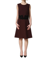 Dolce & Gabbana Maroon Lace Sleeveless Knee Length Dress