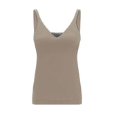 Brunello Cucinelli Beige Cotton Sleeveles T-Shirt