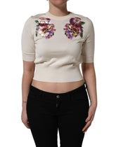 Dolce & Gabbana Beige Floral Print Silk CrewNeck Pullover Top
