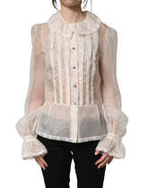 Dolce & Gabbana White Ruffled Sheer Silk Buttoned Blouse Top